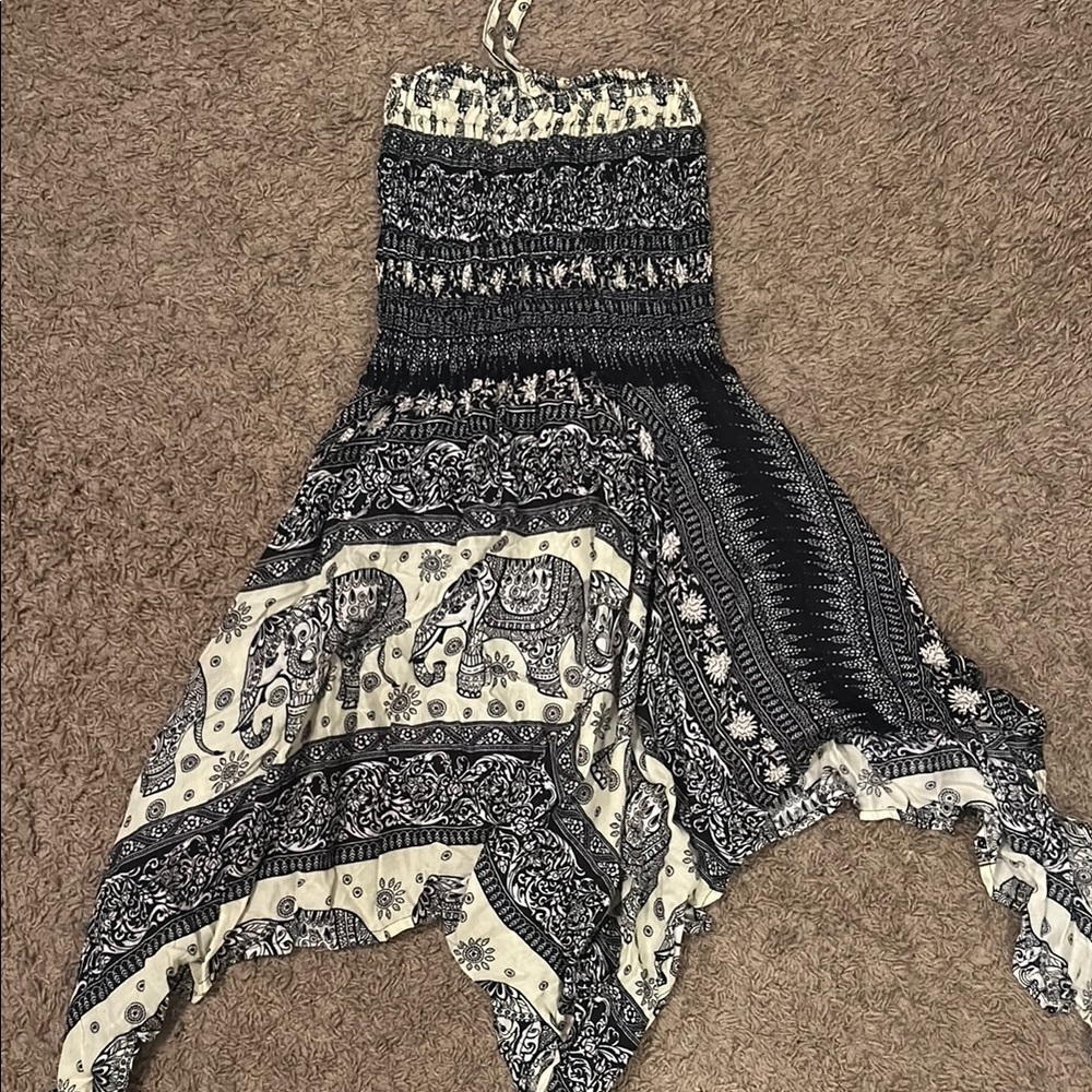 Bohemian Black and White Strapless Dress